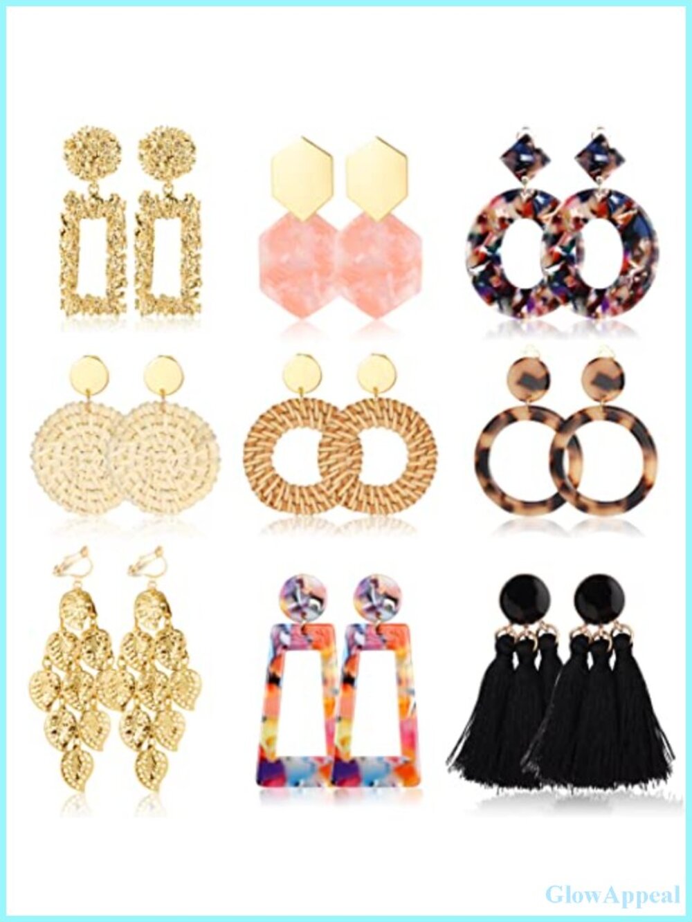 Clip On Drop Earrings for Women 9 Pair Set Non Piercing Bohemian Dangle